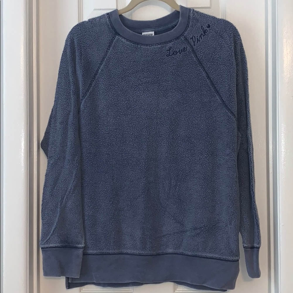 Victoria’s Secret love PINK oversized blue terry sweatshirt tunic brand new XS